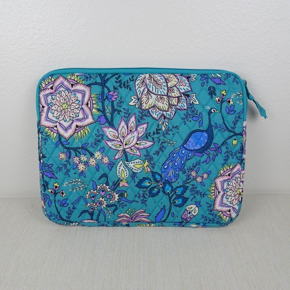 VERA BRADLEY Laptop Sleeve Case PEACOCK GARDEN Factory Cotton Teal Turquoise NWT